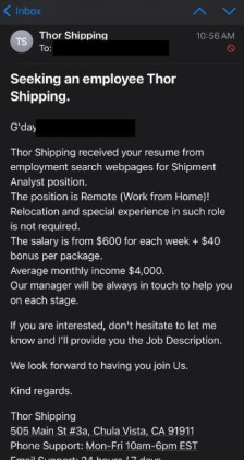 thor shipping scam