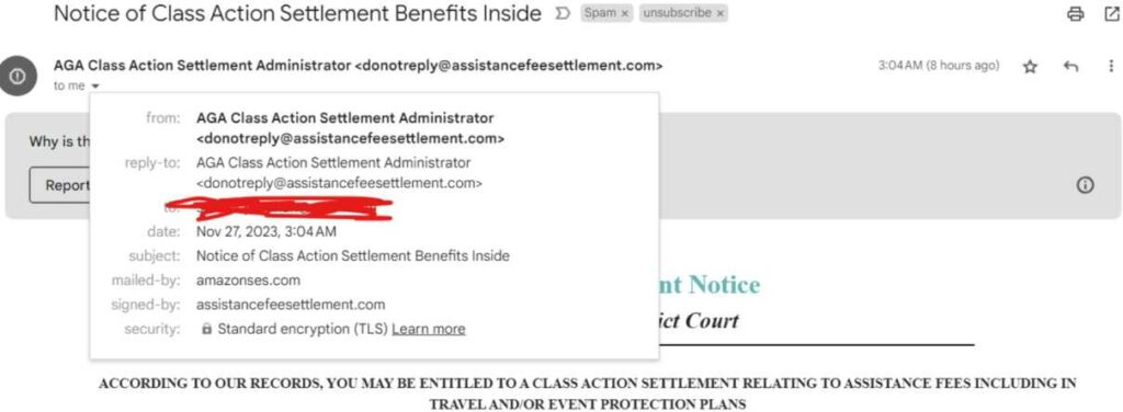 AGA Class settlement email
