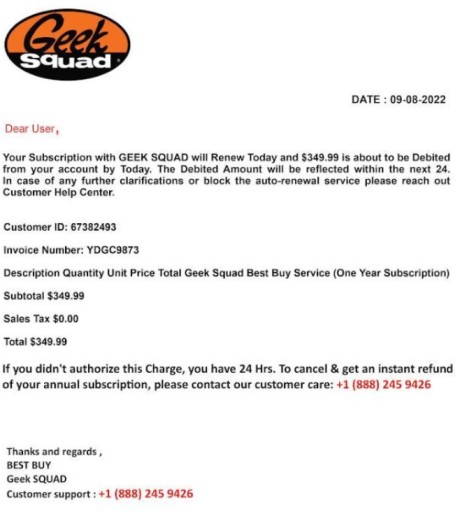 Geek Squad Scam email