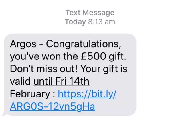 argos scam text messages