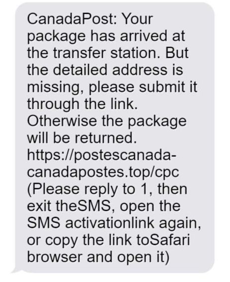 Canada Post scam text