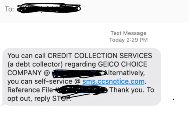 CCSpayment scam text