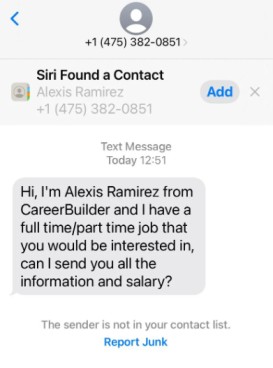 CareerBuilder Scam Text